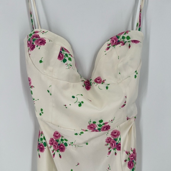 Zara Satin Floral Bustier Front Slit Strappy Midi Dress - Picture 3 of 12